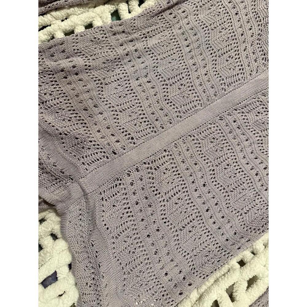 Women’s Summer Knit Crochet Bathing Suit Cover Pullover Front Ruching M Lavender - Picture 4 of 9